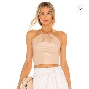 Alice and Olivia Zumi Vegan Leather Halter Crop Top